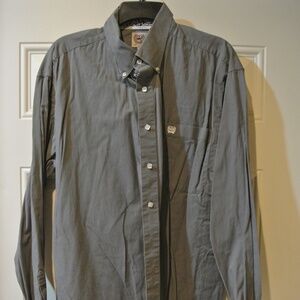 MENS LARGE GRAY CINCH WESTERN REVERSE CUFF, SQUARE BUTTON LONG SLEEVE SHIRT